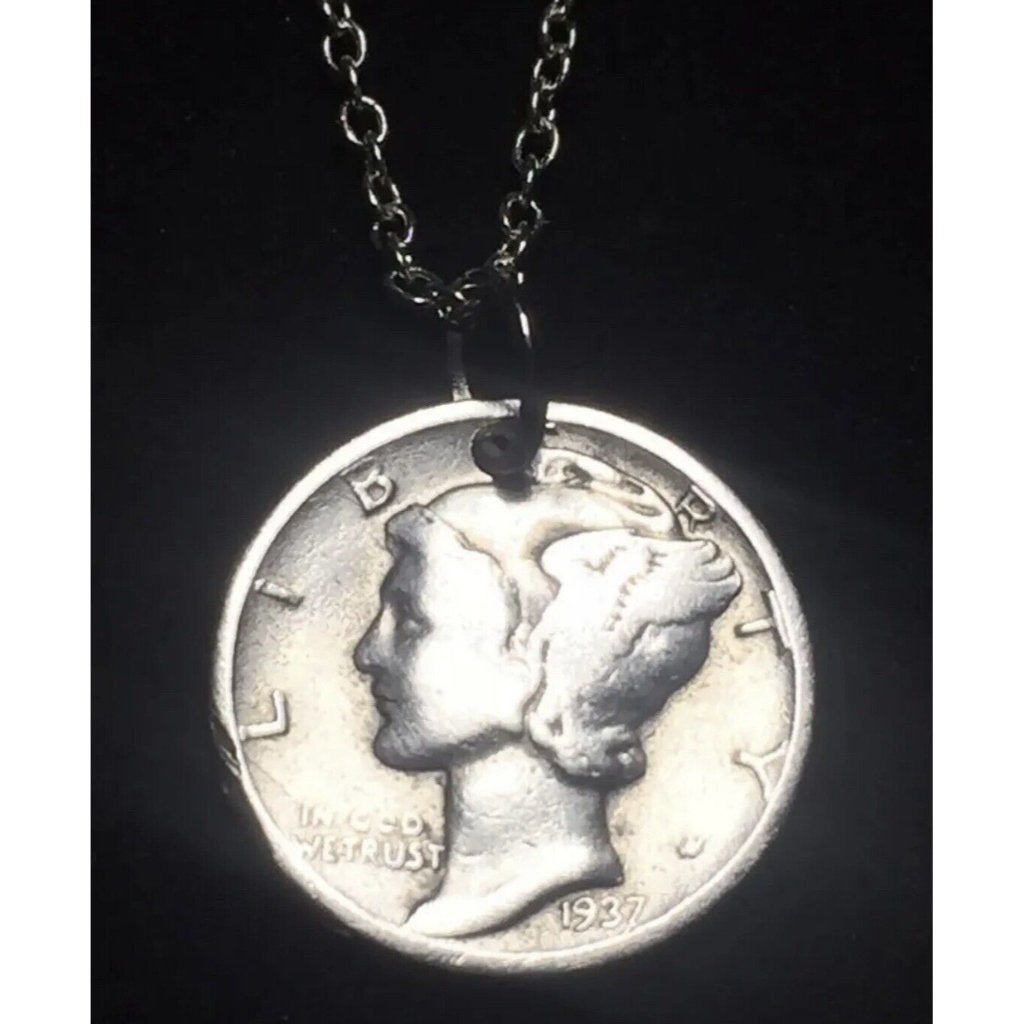 Random Date Mercury Vintage 90 Silver Dime Coin Pendant  Chain
